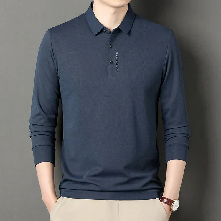 Polirexio™ Men's Solid Long Sleeve T-Shirt with Lapel (Pack of 4)